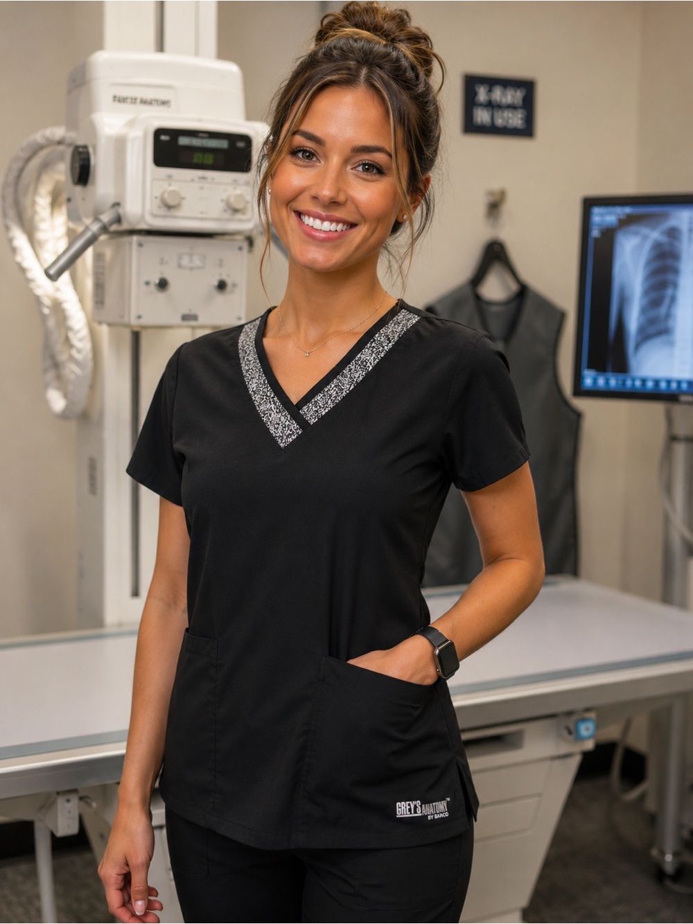 Grey’s Anatomy Active Black V-Neck Medical Scrub Top Women’s XS Barco